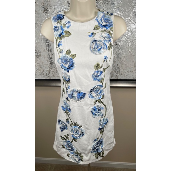 Alice + Olivia Clyde Floral Embroidered and Beaded White Mini Dress Size 0 - Picture 2 of 8